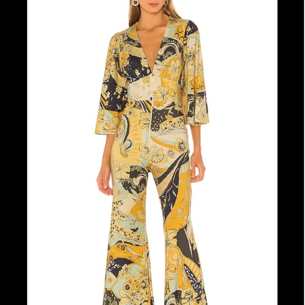 Free People Yellow Multi Floral Print Boot-Cut Jumpsuit - Picture 2 of 5